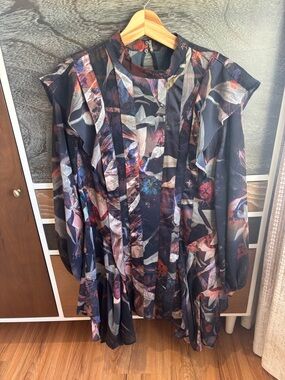 All Saints Floral Ruffle Long-Sleeve Dress